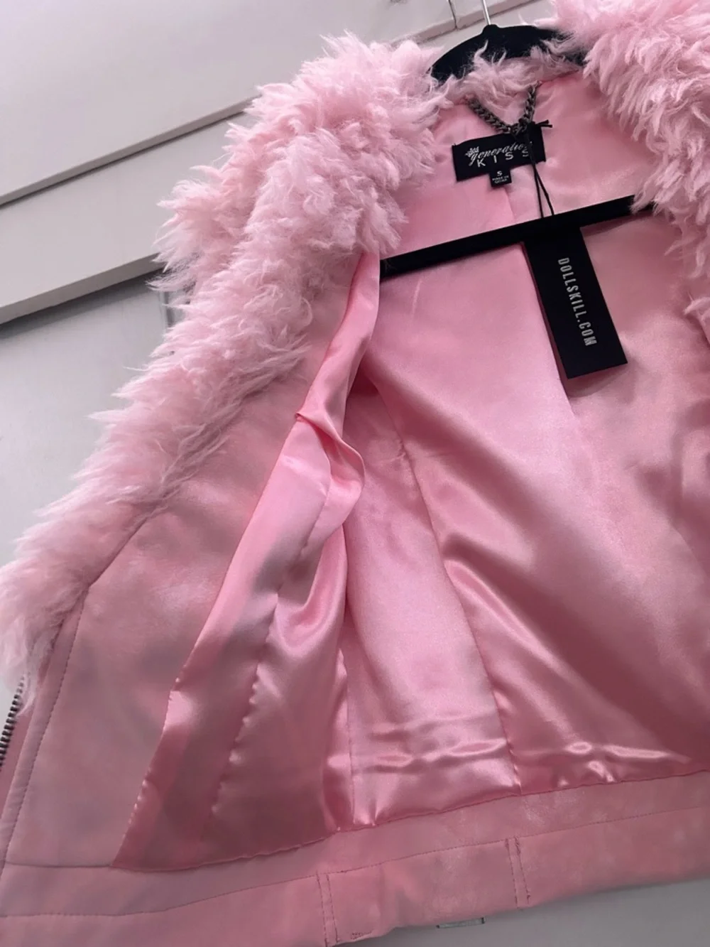 Dolls Kill Covet Moto Faux Fur Trim Jacket - Pink (Small) - Picture 3 of 7